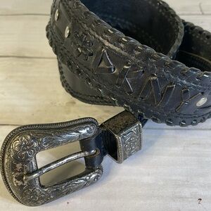 DKNY Vintage Western Boho Black Leather Belt